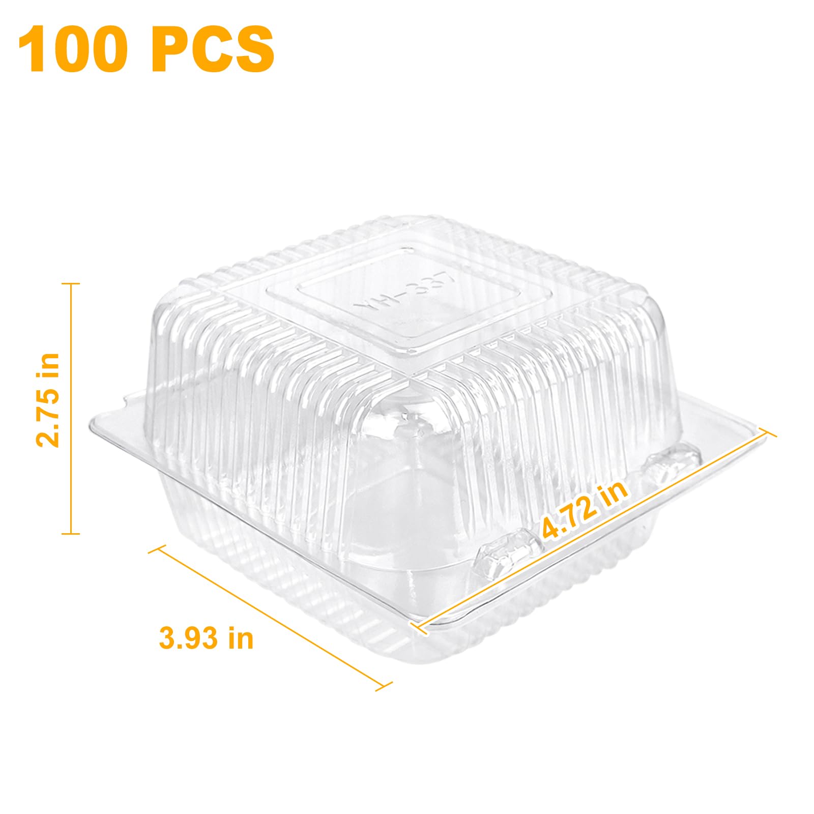 100 Pack 5 x 5 inch Clear Plastic Disposable Clamshell Container,Hinged Take Out Clamshell Dessert Container with Lid Takeout Tray Disposable Food Clamshell Containers for Dessert,Cakes,Sandwiches