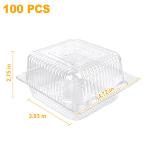 100 Pack 5 x 5 inch Clear Plastic Disposable Clamshell Container,Hinged Take Out Clamshell Dessert Container with Lid Takeout Tray Disposable Food Clamshell Containers for Dessert,Cakes,Sandwiches