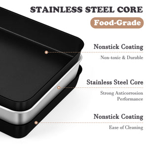 E-far 9 x 13 Inch Baking Pan, Nonstick Stainless Steel Rectangle Cake Pan for Baking Brownies Casseroles Lasagna, Stainless Steel Core & Nonstick Coating, Non-toxic & Oven Safe