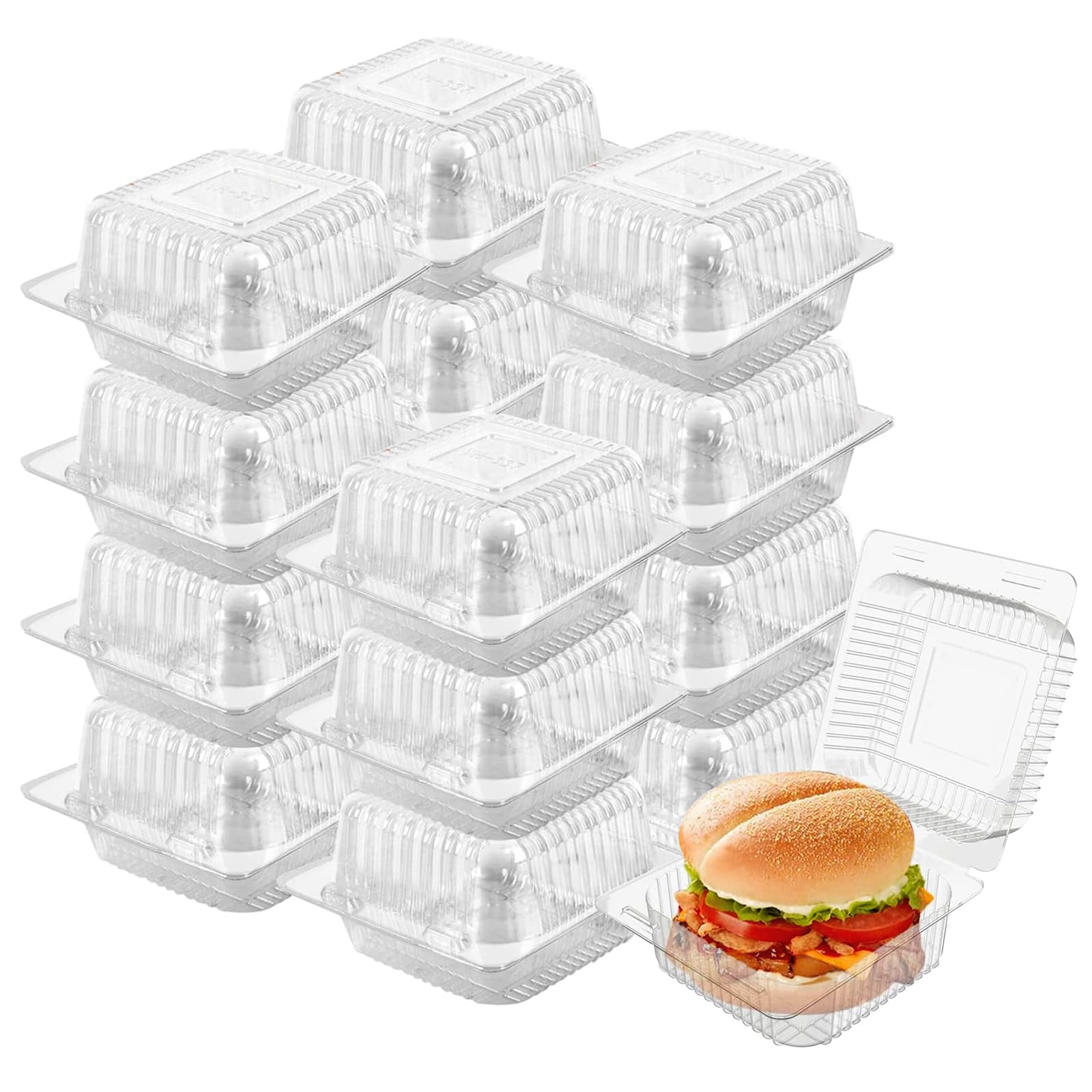 100 Pack 5 x 5 inch Clear Plastic Disposable Clamshell Container,Hinged Take Out Clamshell Dessert Container with Lid Takeout Tray Disposable Food Clamshell Containers for Dessert,Cakes,Sandwiches