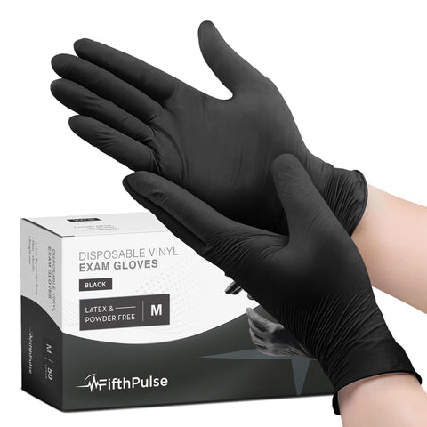 Black Vinyl Disposable Gloves Medium 50 Pack - Latex Free, Powder Free Medical Exam Gloves - Surgical, Home, Cleaning, and Food Gloves - 3 Mil Thickness