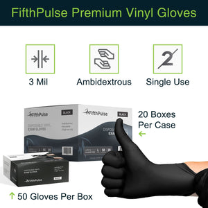 Black Vinyl Disposable Gloves Medium 50 Pack - Latex Free, Powder Free Medical Exam Gloves - Surgical, Home, Cleaning, and Food Gloves - 3 Mil Thickness