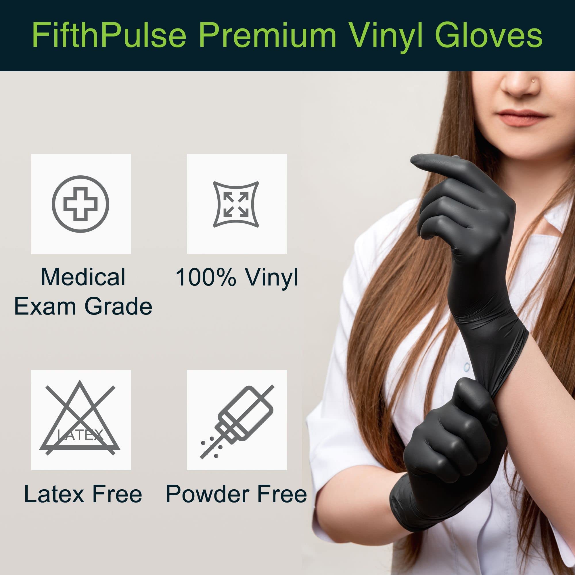 Black Vinyl Disposable Gloves Medium 50 Pack - Latex Free, Powder Free Medical Exam Gloves - Surgical, Home, Cleaning, and Food Gloves - 3 Mil Thickness