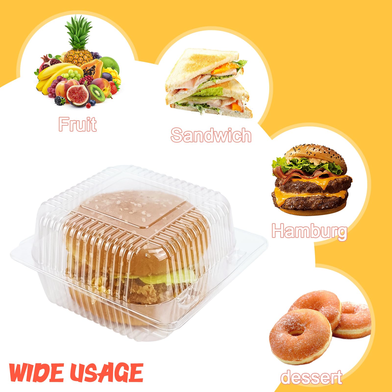 100 Pack 5 x 5 inch Clear Plastic Disposable Clamshell Container,Hinged Take Out Clamshell Dessert Container with Lid Takeout Tray Disposable Food Clamshell Containers for Dessert,Cakes,Sandwiches