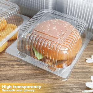 100 Pack 5 x 5 inch Clear Plastic Disposable Clamshell Container,Hinged Take Out Clamshell Dessert Container with Lid Takeout Tray Disposable Food Clamshell Containers for Dessert,Cakes,Sandwiches