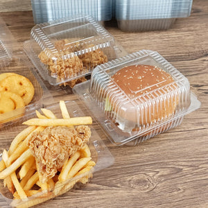 100 Pack 5 x 5 inch Clear Plastic Disposable Clamshell Container,Hinged Take Out Clamshell Dessert Container with Lid Takeout Tray Disposable Food Clamshell Containers for Dessert,Cakes,Sandwiches