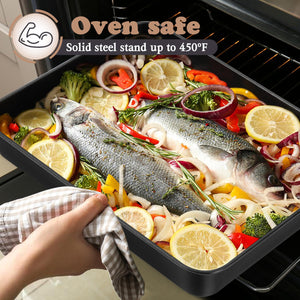 E-far 9 x 13 Inch Baking Pan, Nonstick Stainless Steel Rectangle Cake Pan for Baking Brownies Casseroles Lasagna, Stainless Steel Core & Nonstick Coating, Non-toxic & Oven Safe