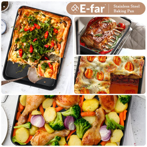 E-far 9 x 13 Inch Baking Pan, Nonstick Stainless Steel Rectangle Cake Pan for Baking Brownies Casseroles Lasagna, Stainless Steel Core & Nonstick Coating, Non-toxic & Oven Safe